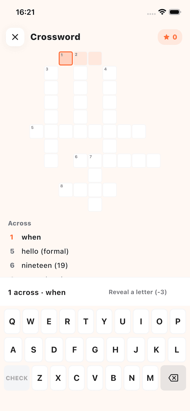 A crossword with English clues and Hindi answers